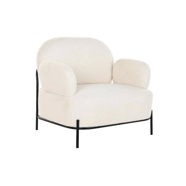 Modern Fehér Poliészter Fotel Fekete Fém Vázzal – 86x74x77 cm
