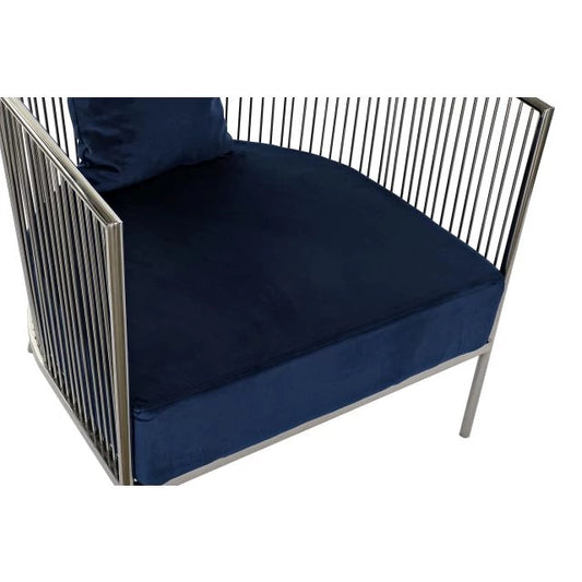 Modern Polieszter Fotel Acél Vázzal – Sötétkék, 66x69x70 cm