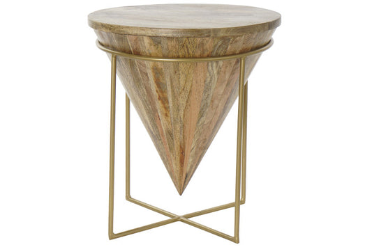 Kisasztal mangófából és arany fém vázzal