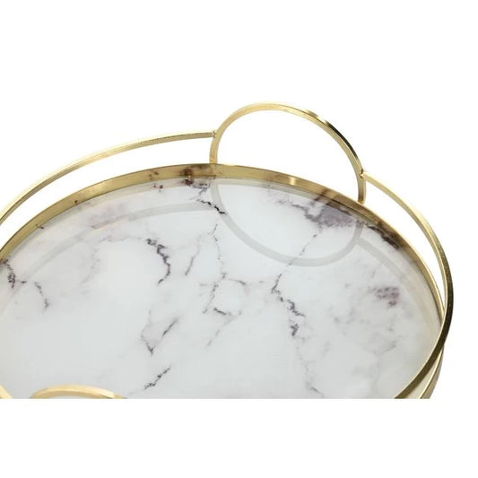 Dekoratív kerek tálca szett – Arany & fehér (2 db)