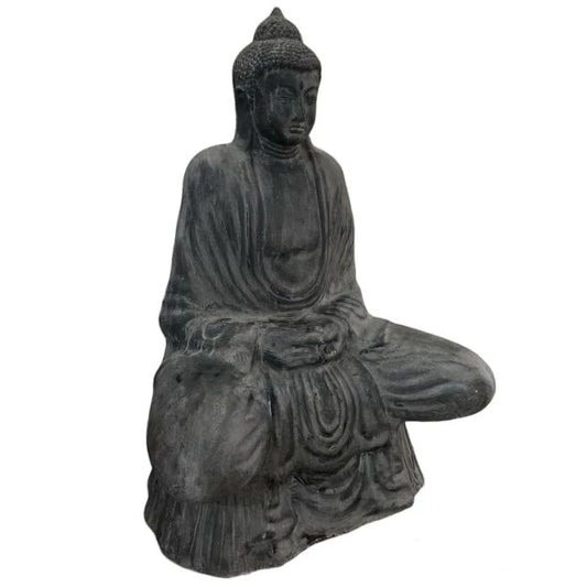 Szürke Buddha Figura – Elegáns Égetett Agyag Dekoráció