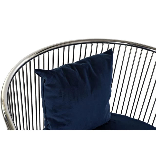 Modern Polieszter Fotel Acél Vázzal – Sötétkék, 66x69x70 cm