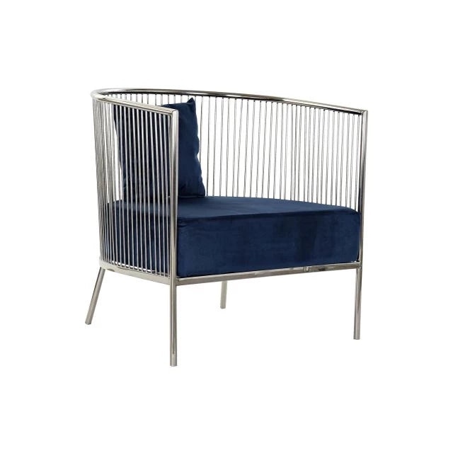 Modern Polieszter Fotel Acél Vázzal – Sötétkék, 66x69x70 cm