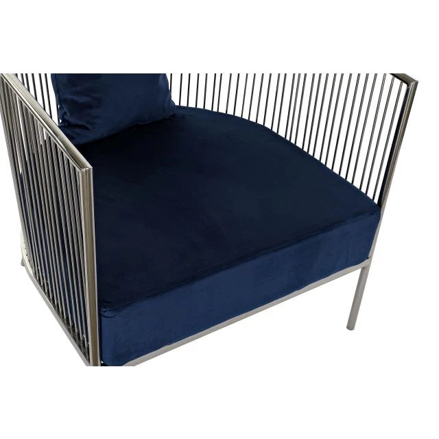 Modern Polieszter Fotel Acél Vázzal – Sötétkék, 66x69x70 cm
