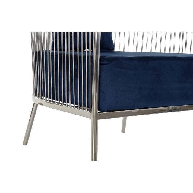 Modern Polieszter Fotel Acél Vázzal – Sötétkék, 66x69x70 cm