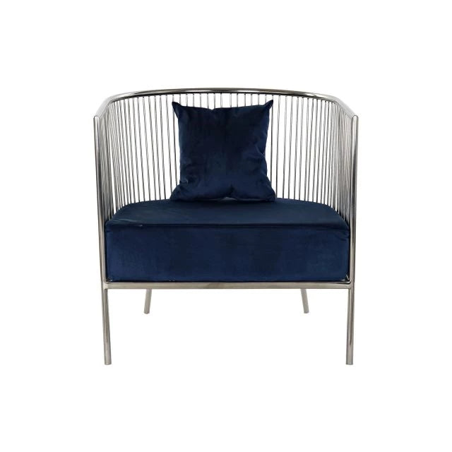 Modern Polieszter Fotel Acél Vázzal – Sötétkék, 66x69x70 cm