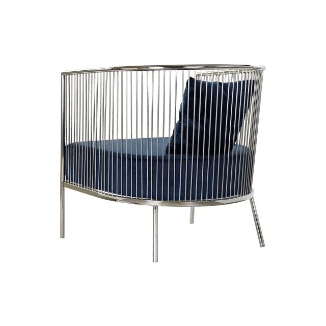 Modern Polieszter Fotel Acél Vázzal – Sötétkék, 66x69x70 cm